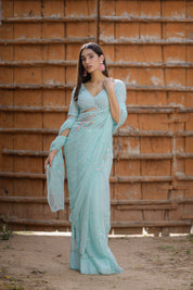 Gracy Pistachio Tari Jaal Saree