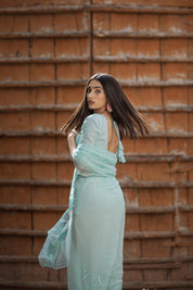 Gracy Pistachio Tari Jaal Saree