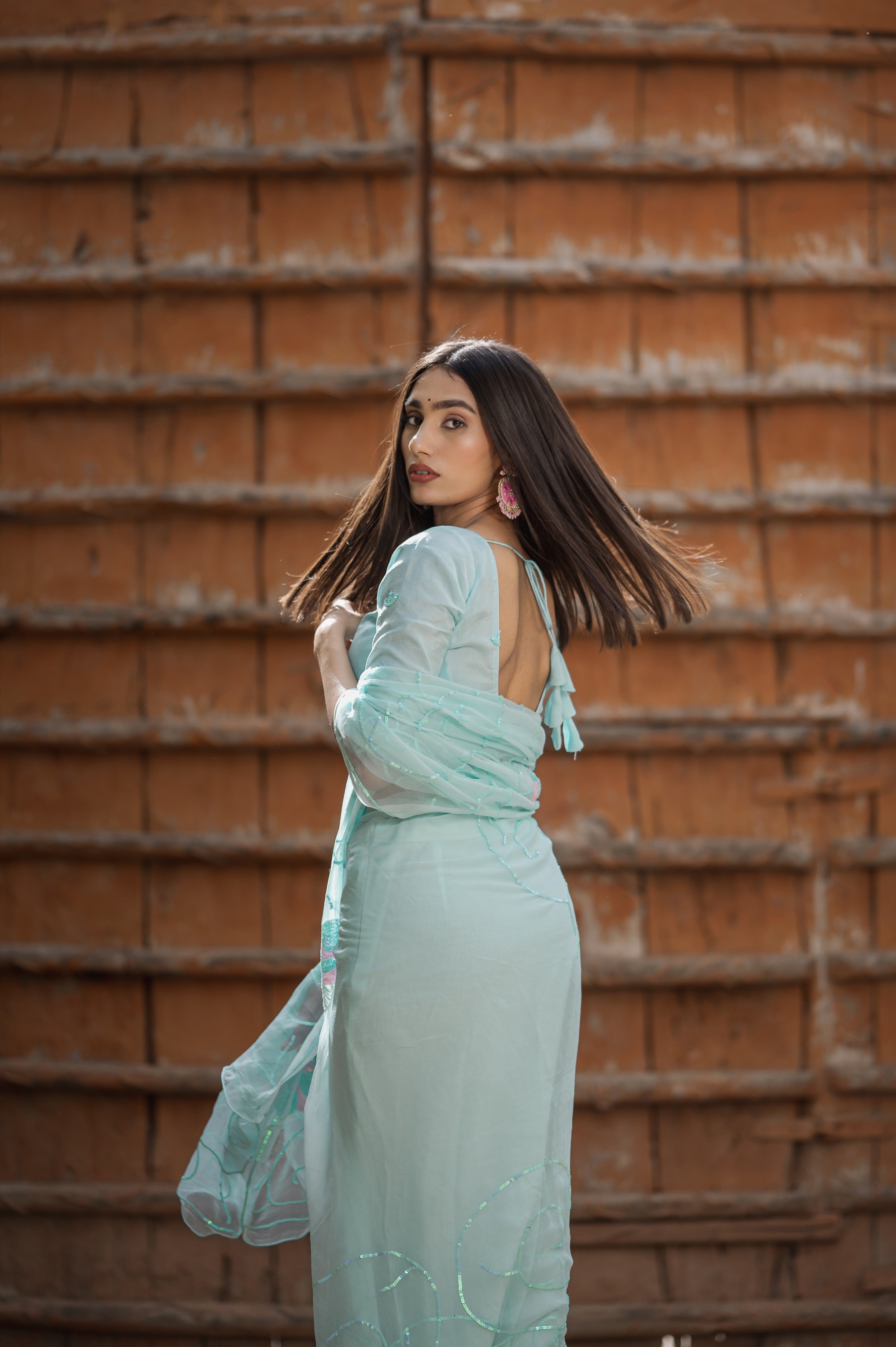 Gracy Pistachio Tari Jaal Saree