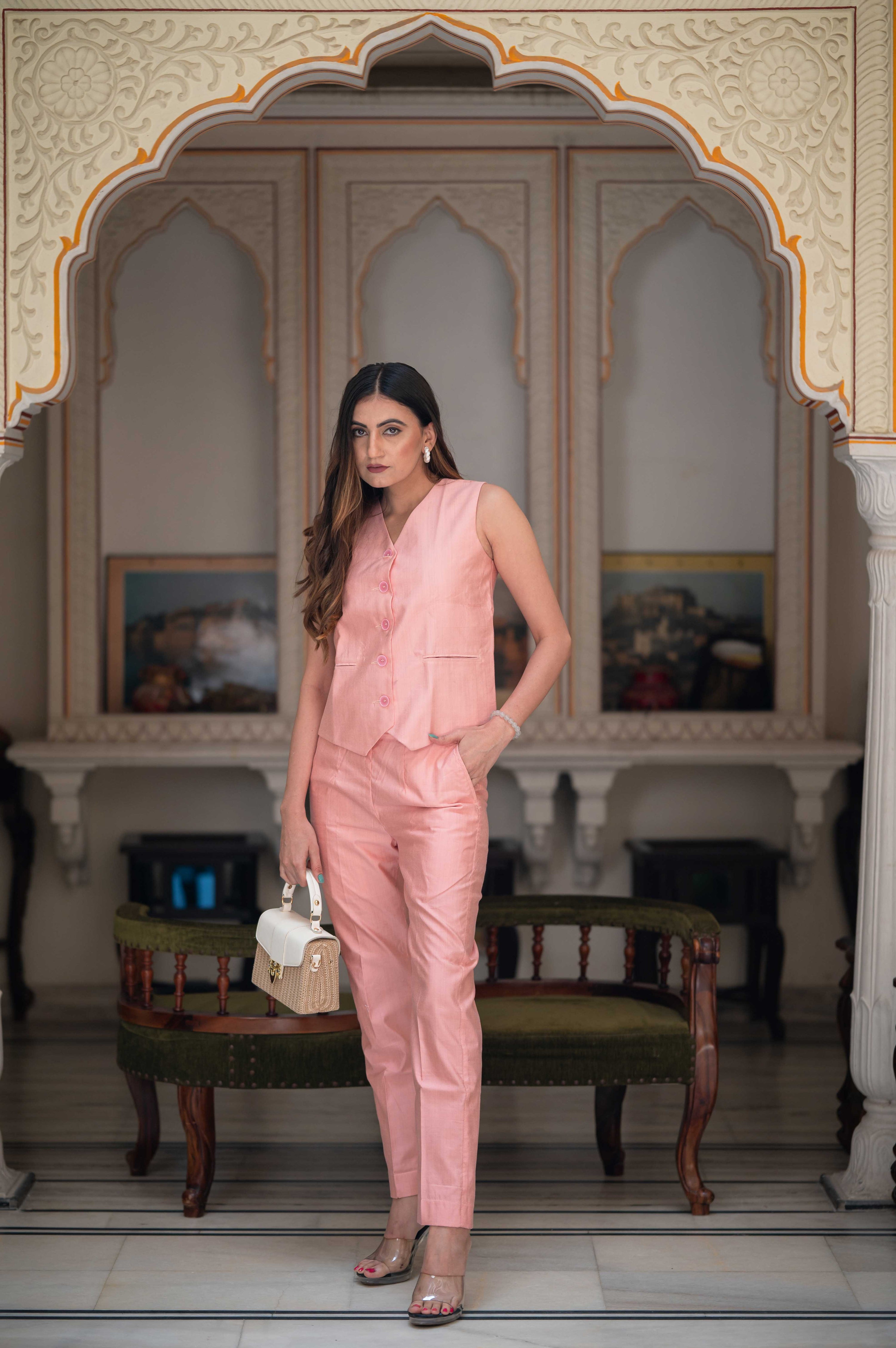 Abby Pink Silk Cotton Co-Ord Set