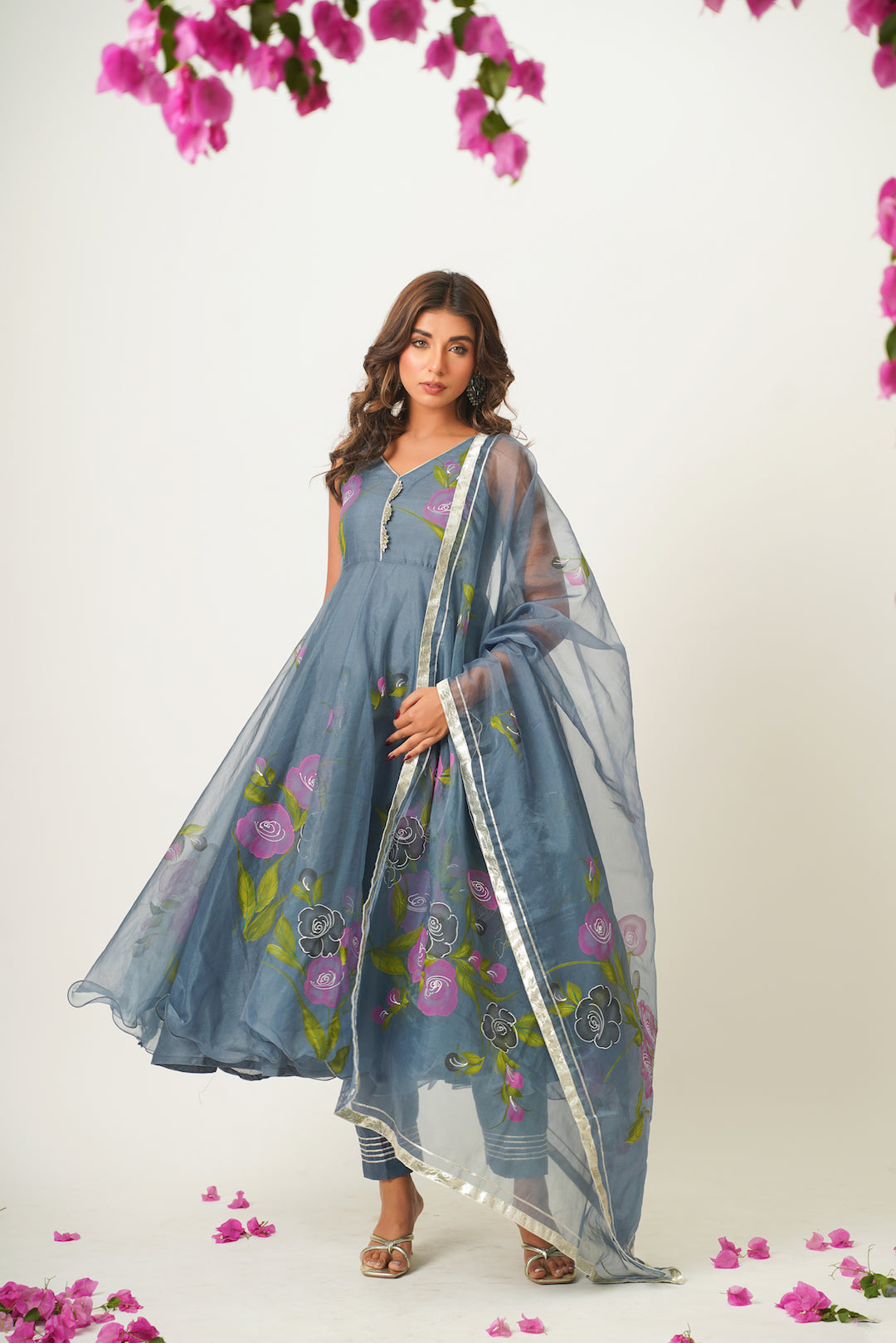 Arika Grey Handpainted Suit Set