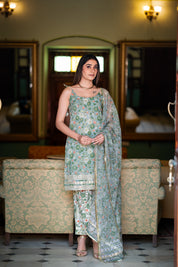 Arohi Mint Green Hand Blocked Suit set