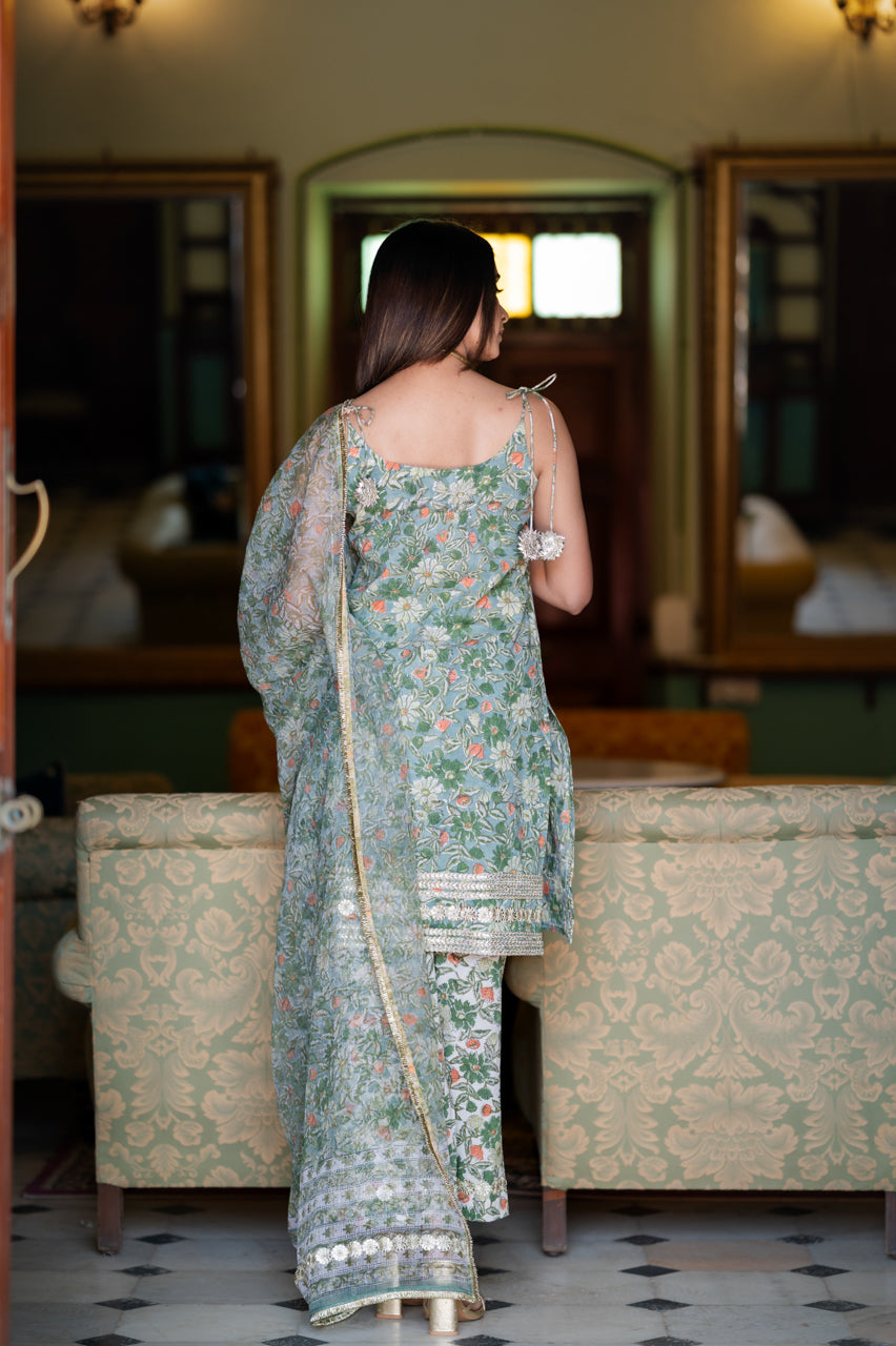 Arohi Mint Green Hand Blocked Suit set