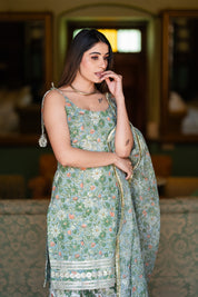 Arohi Mint Green Hand Blocked Suit set