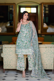 Arohi Mint Green Hand Blocked Suit set