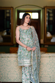 Arohi Mint Green Hand Blocked Suit set