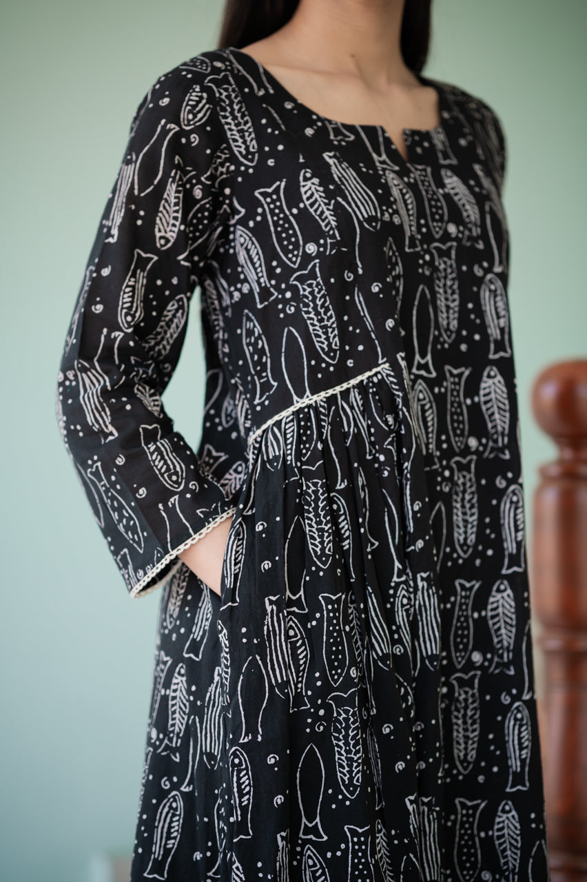 Black Dabu Hand Printed Suit set