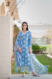 Blue Hand Blocked Printed Suit set