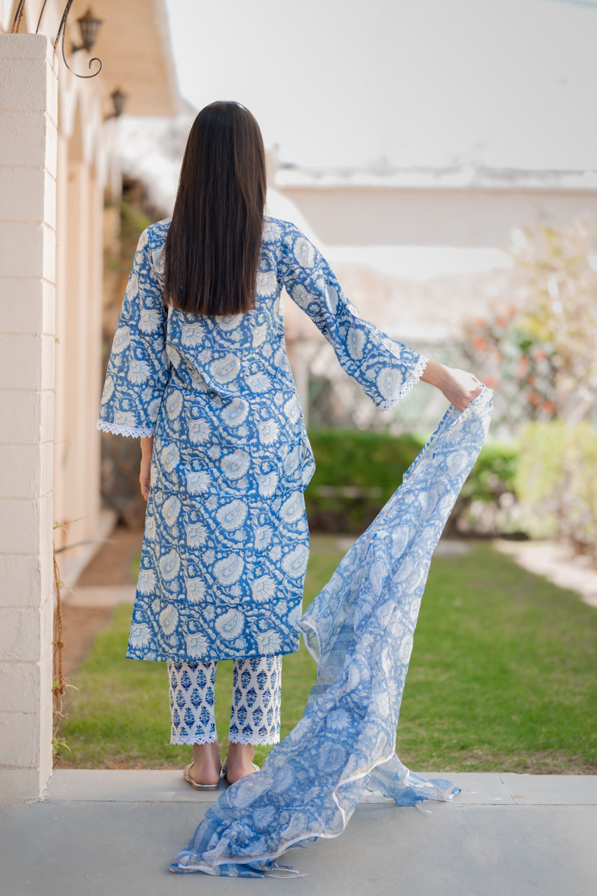 Blue Hand Blocked Printed Suit set