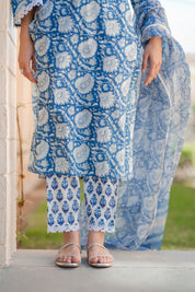 Blue Hand Blocked Printed Suit set