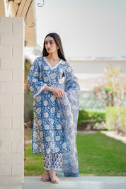 Blue Hand Blocked Printed Suit set