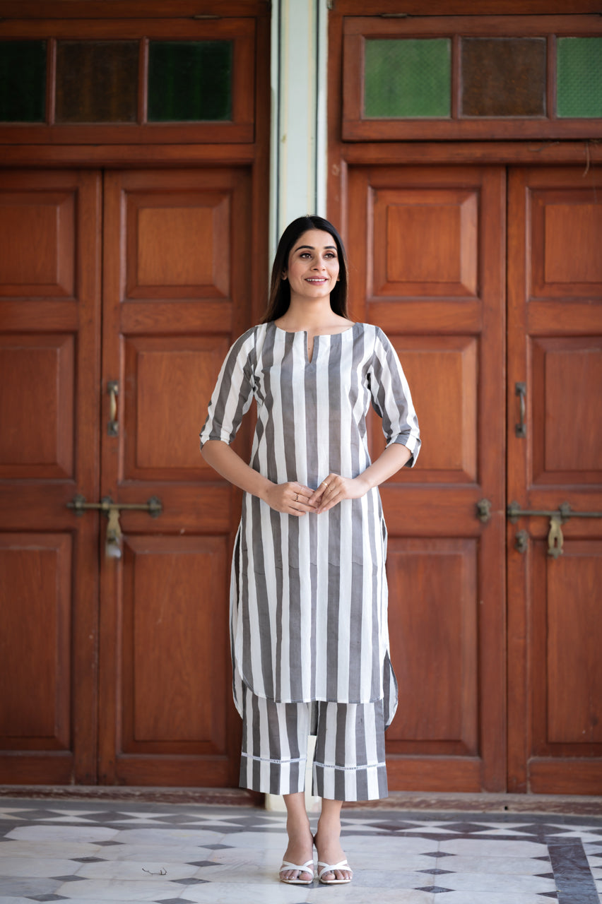 Charcoal Grey Strips Co-Ord Set