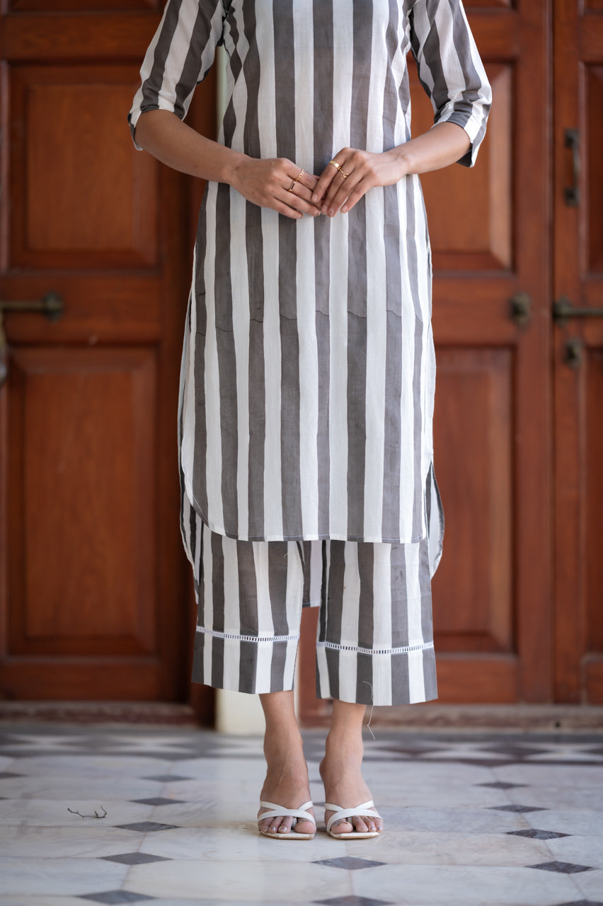 Charcoal Grey Strips Co-Ord Set