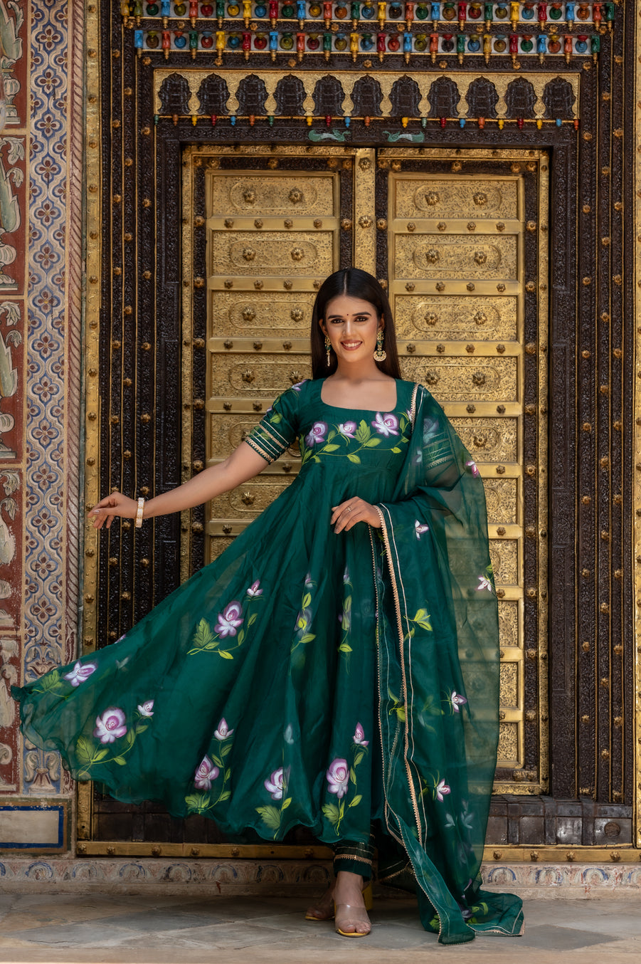 Forest Green Organza Suit Set