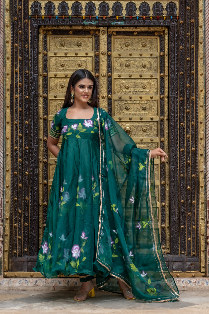 Forest Green Organza Suit Set