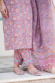 Flamingo Pink Hand Blocked Suit Set