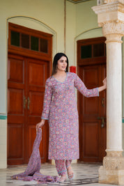 Flamingo Pink Hand Blocked Suit Set