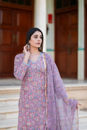 Flamingo Pink Hand Blocked Suit Set