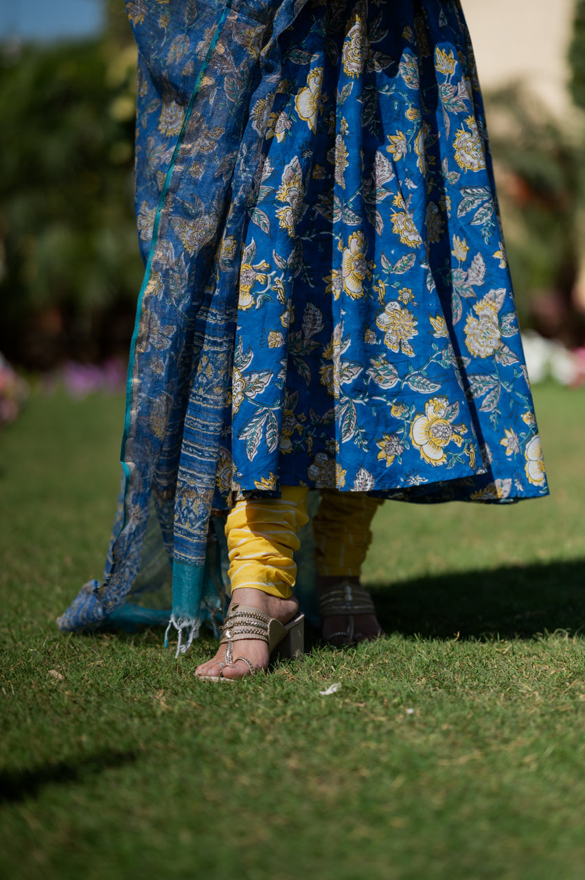 Garima Blue Hand Blocked Suit Set