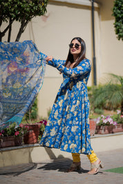 Garima Blue Hand Blocked Suit Set