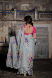 Hirva Pestal Blue Organza Saree