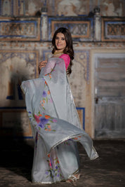 Hirva Pestal Blue Organza Saree