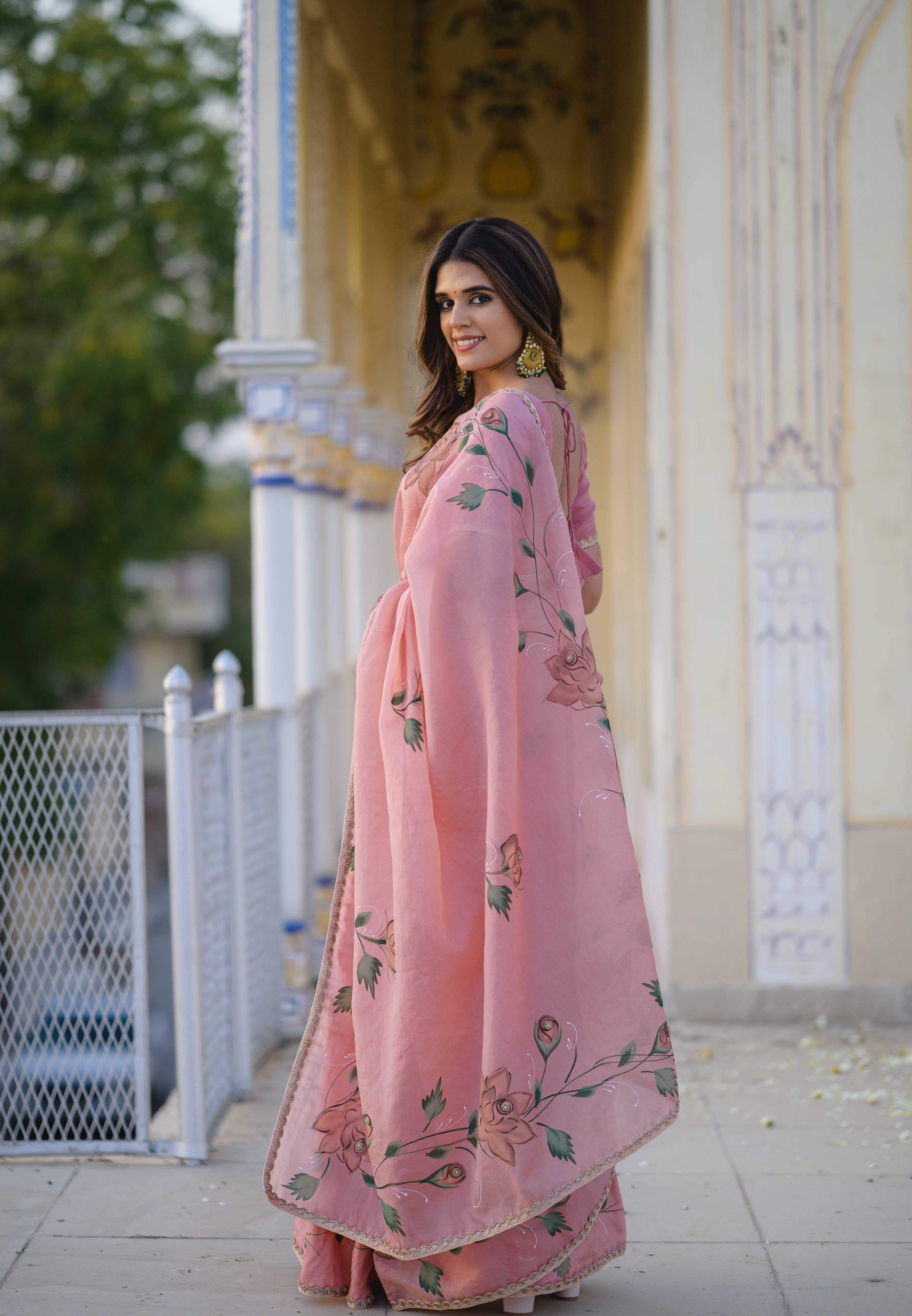 Harsha Peach Organza Saree