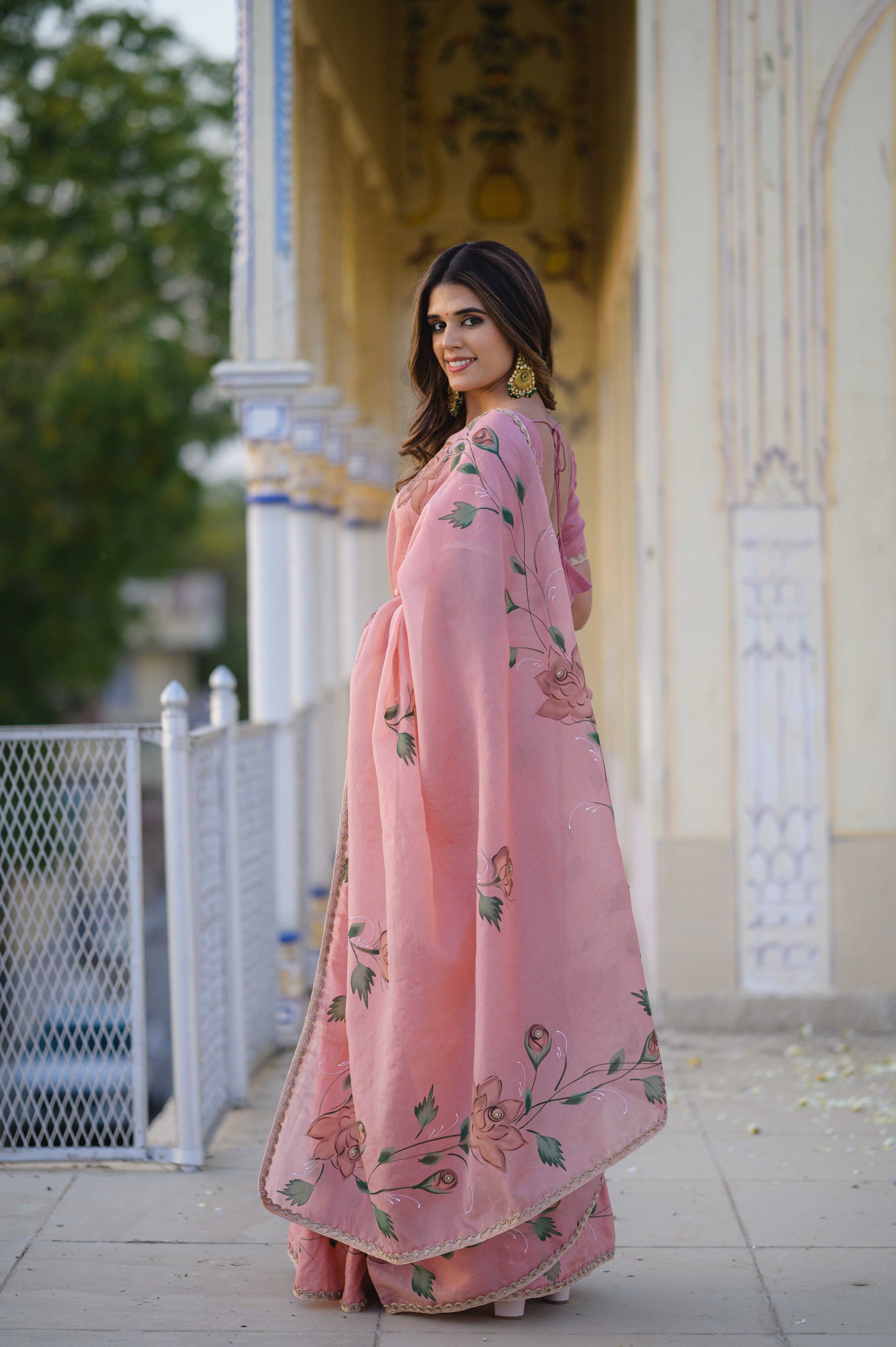 Harsha Peach Organza Saree