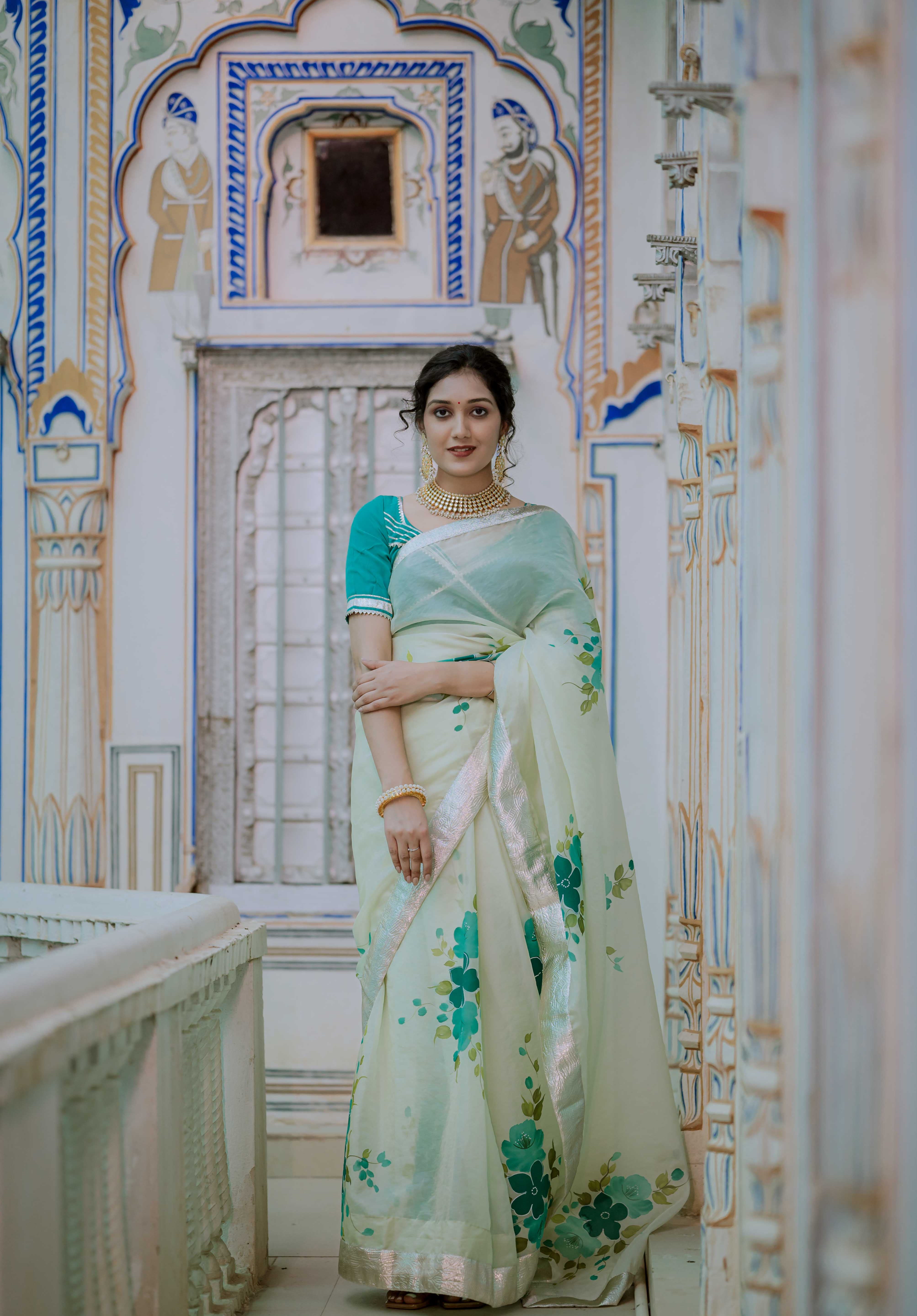 Kusum Sea Green Organza Saree