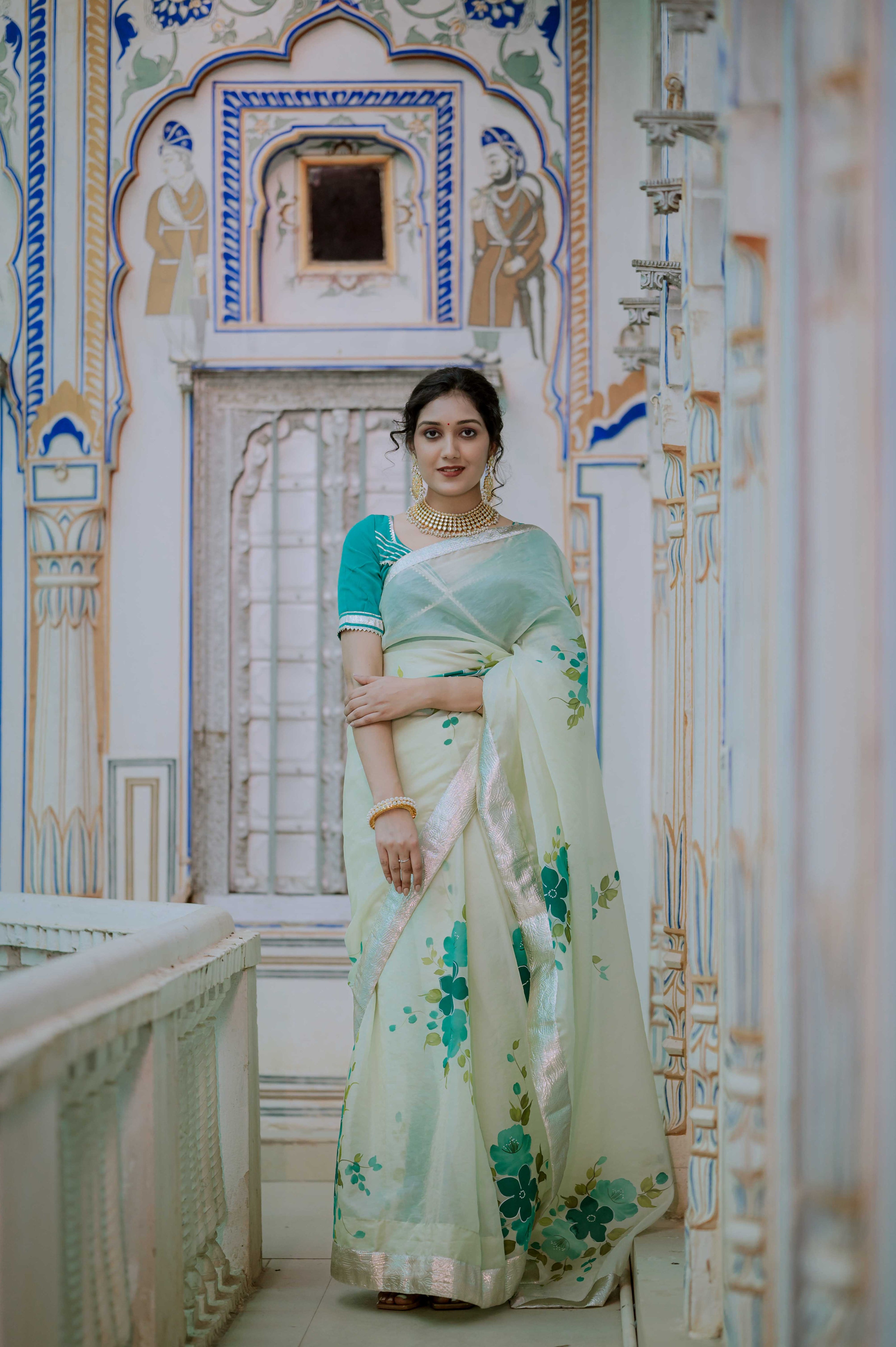 Kusum Sea Green Organza Saree