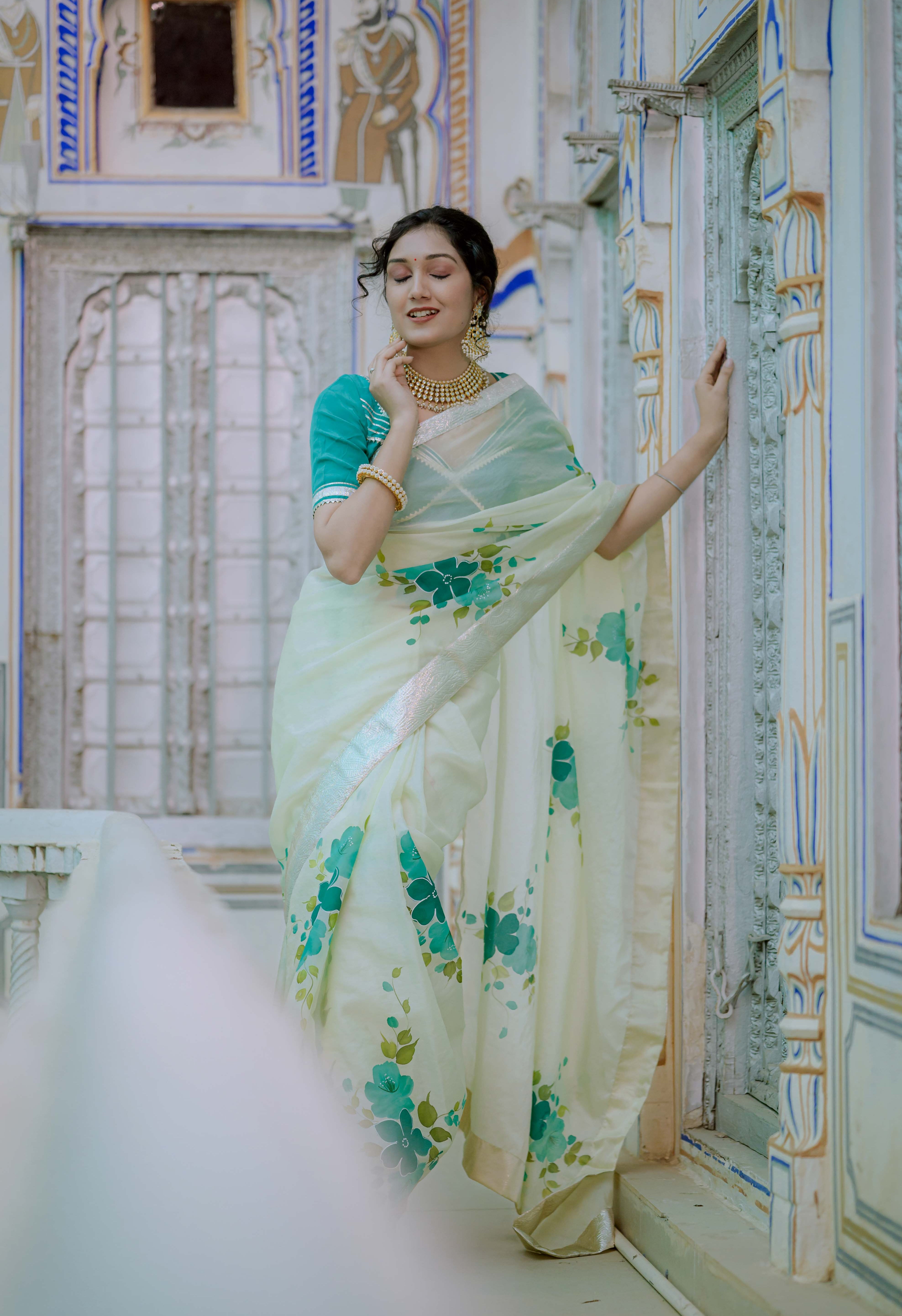 Kusum Sea Green Organza Saree
