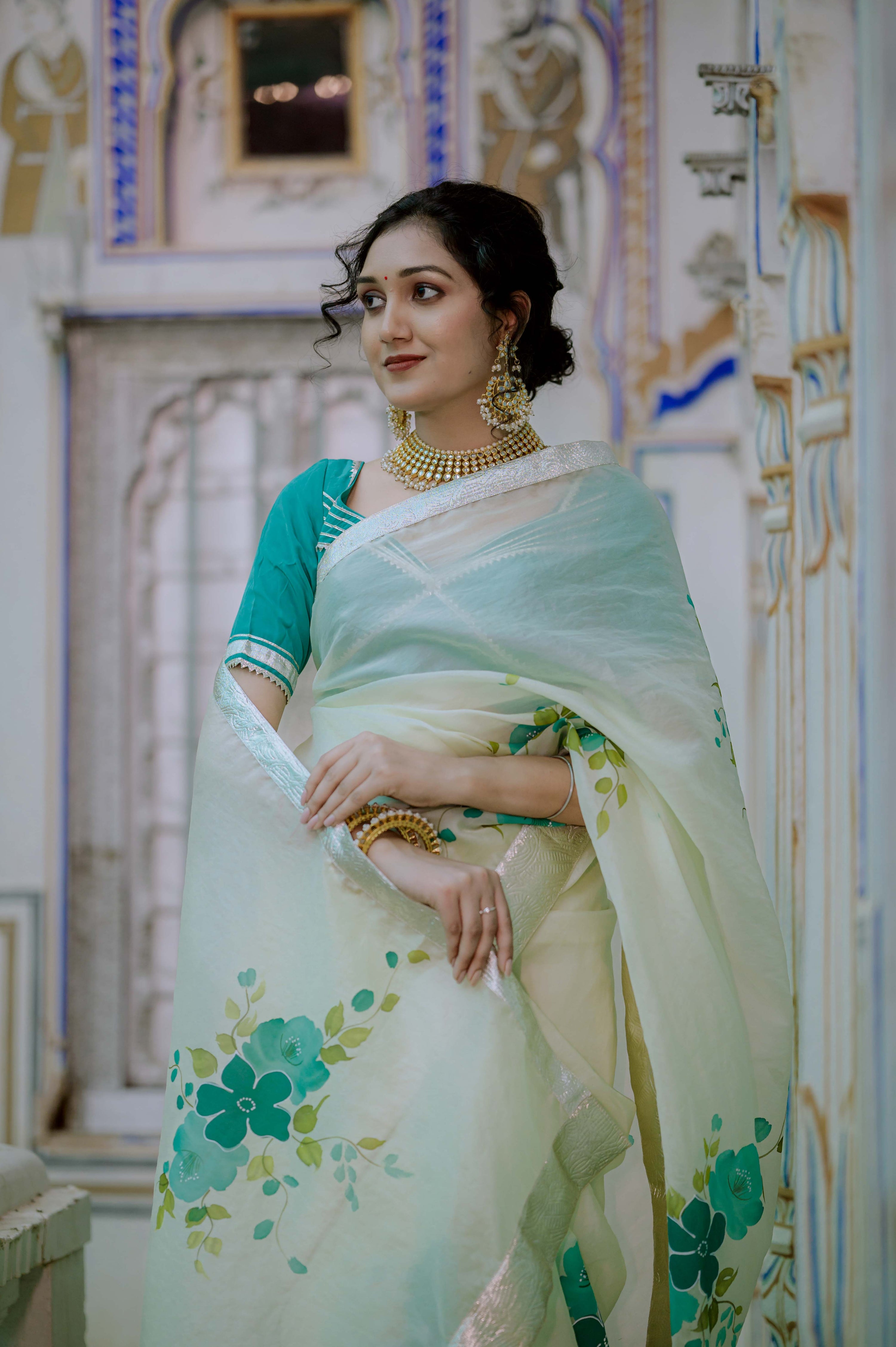 Kusum Sea Green Organza Saree