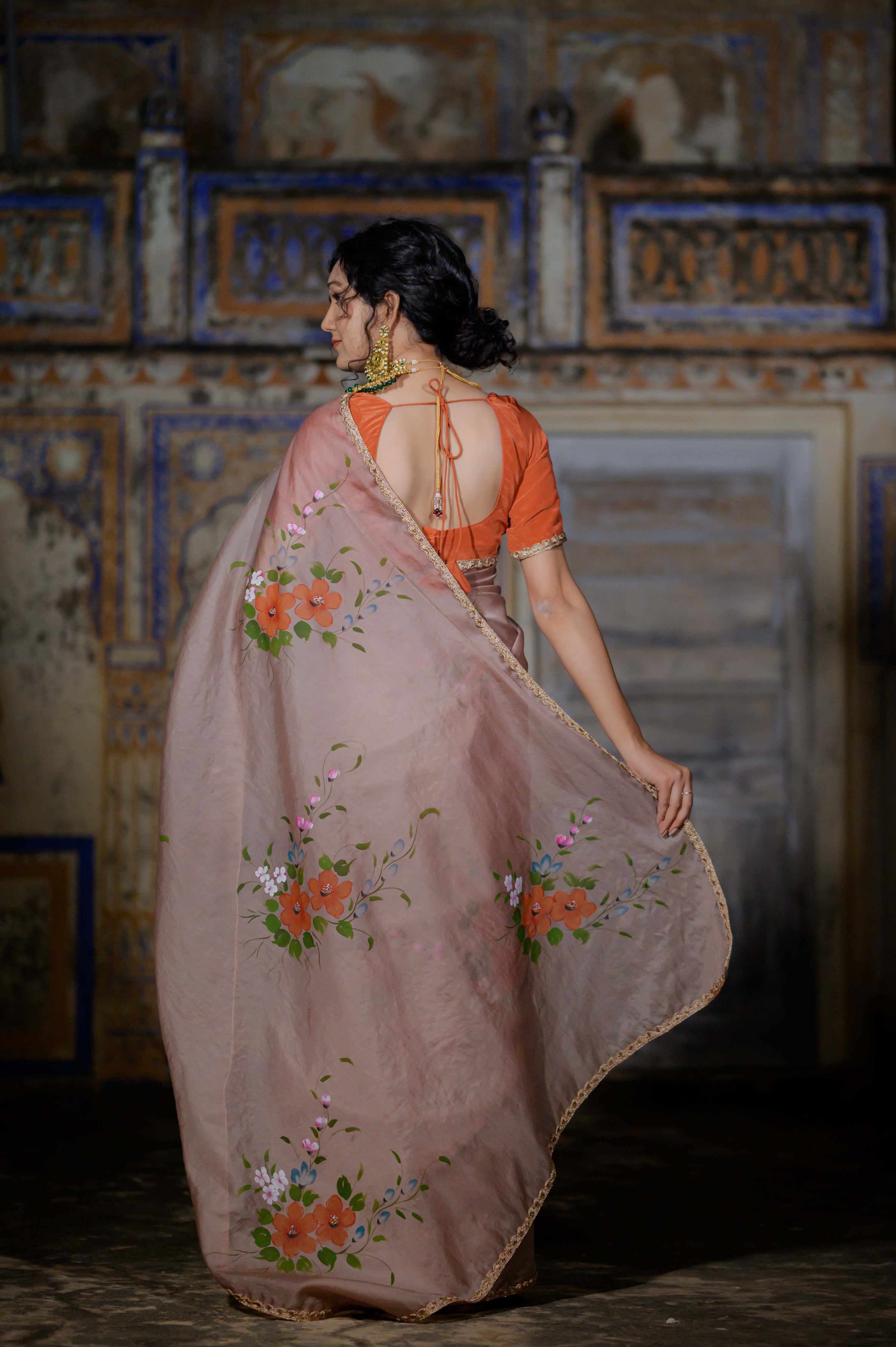 Mihika Mocha Brown Organza Saree