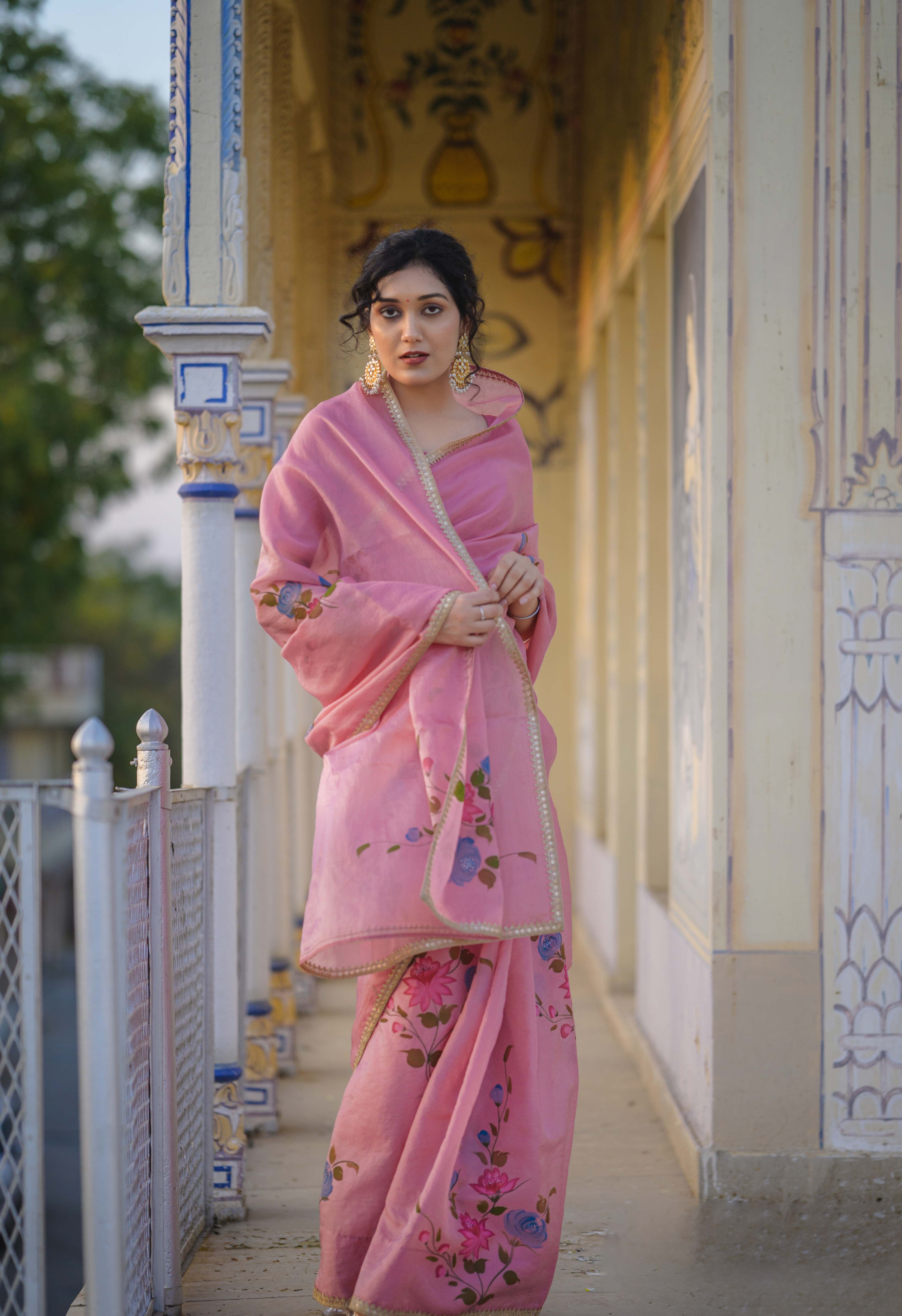 Manjari Blush Pink Organza Saree
