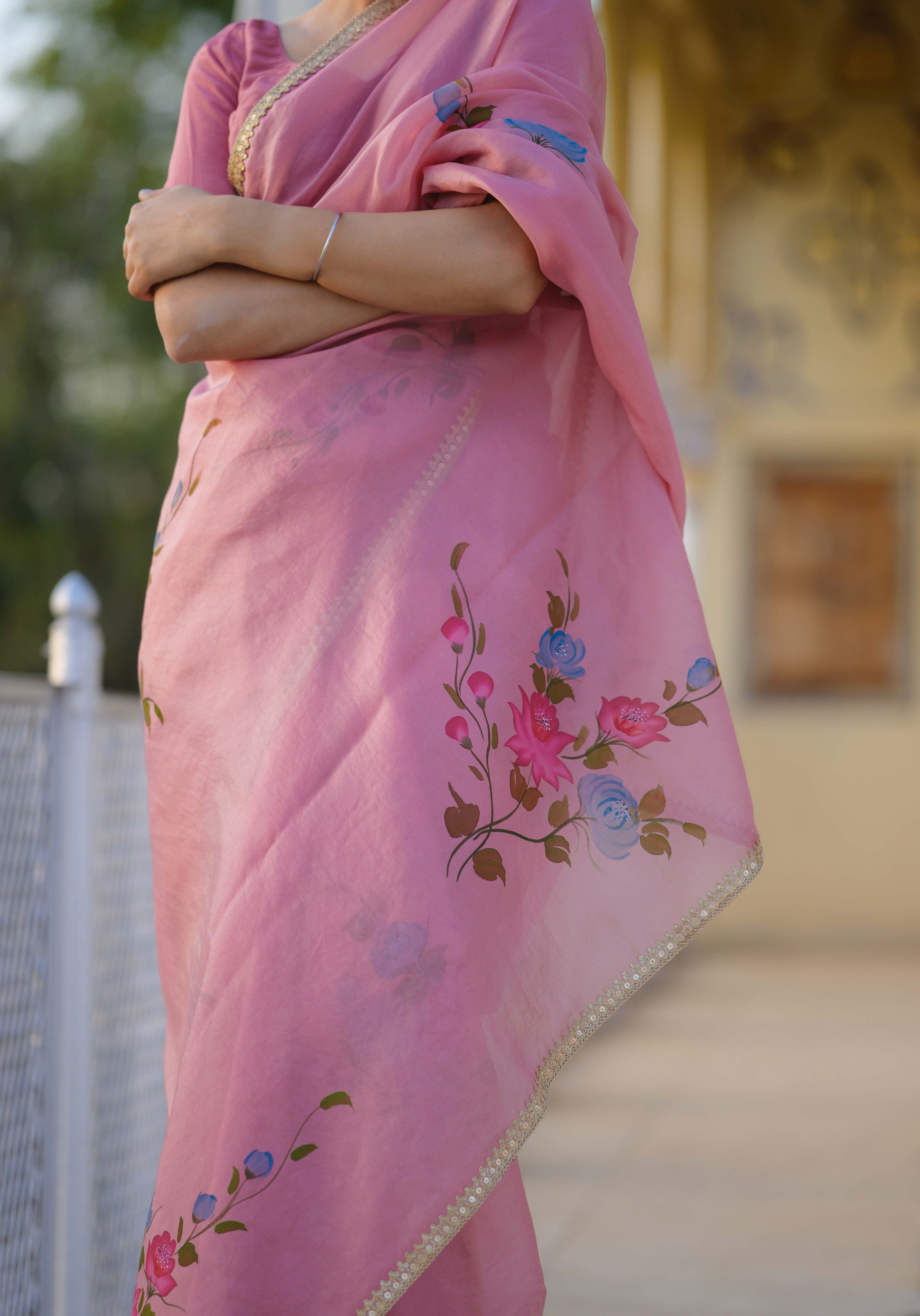 Manjari Blush Pink Organza Saree