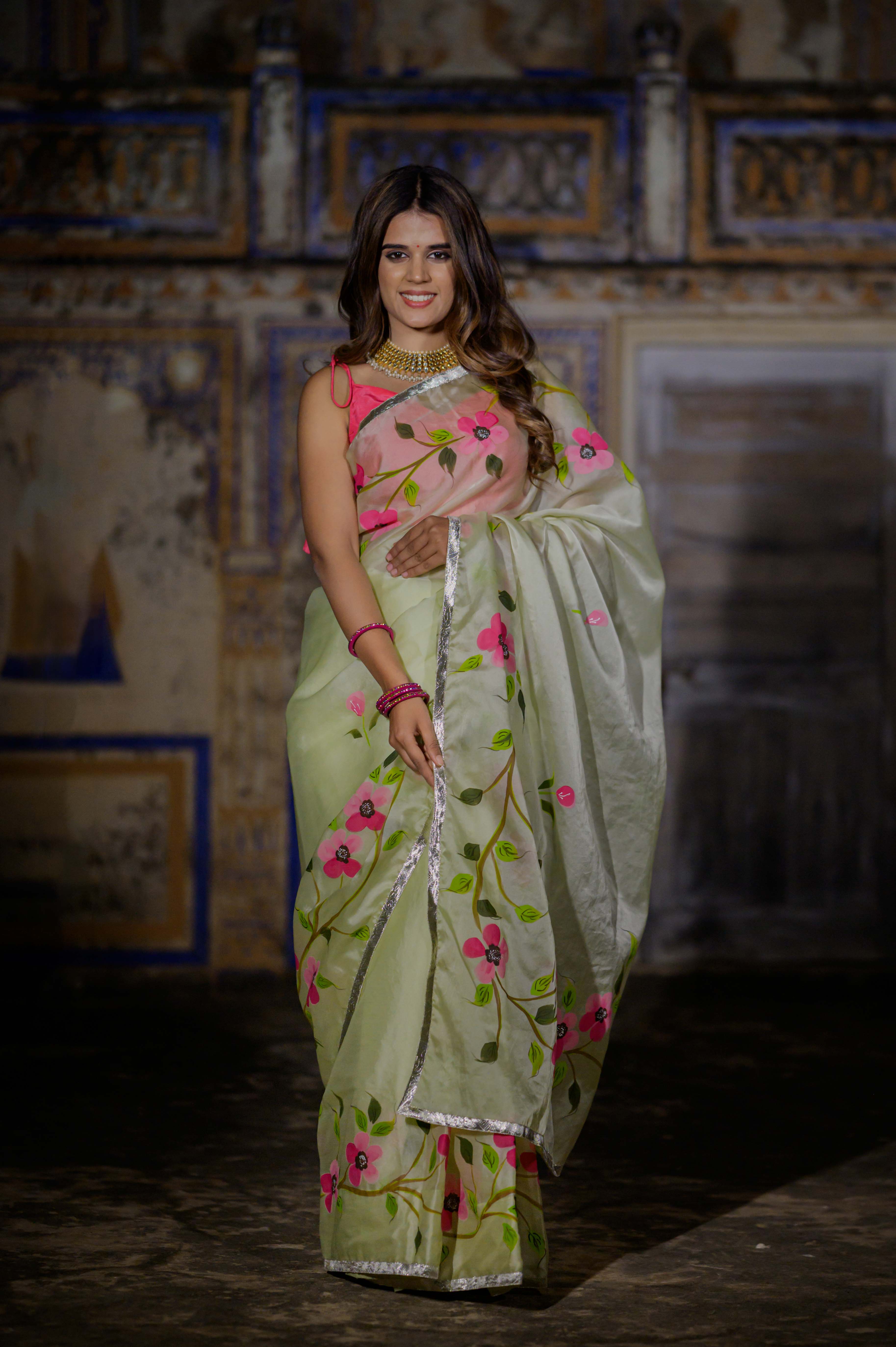 Mint Rose Organza Saree