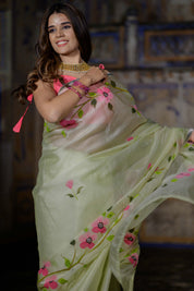 Mint Rose Organza Saree