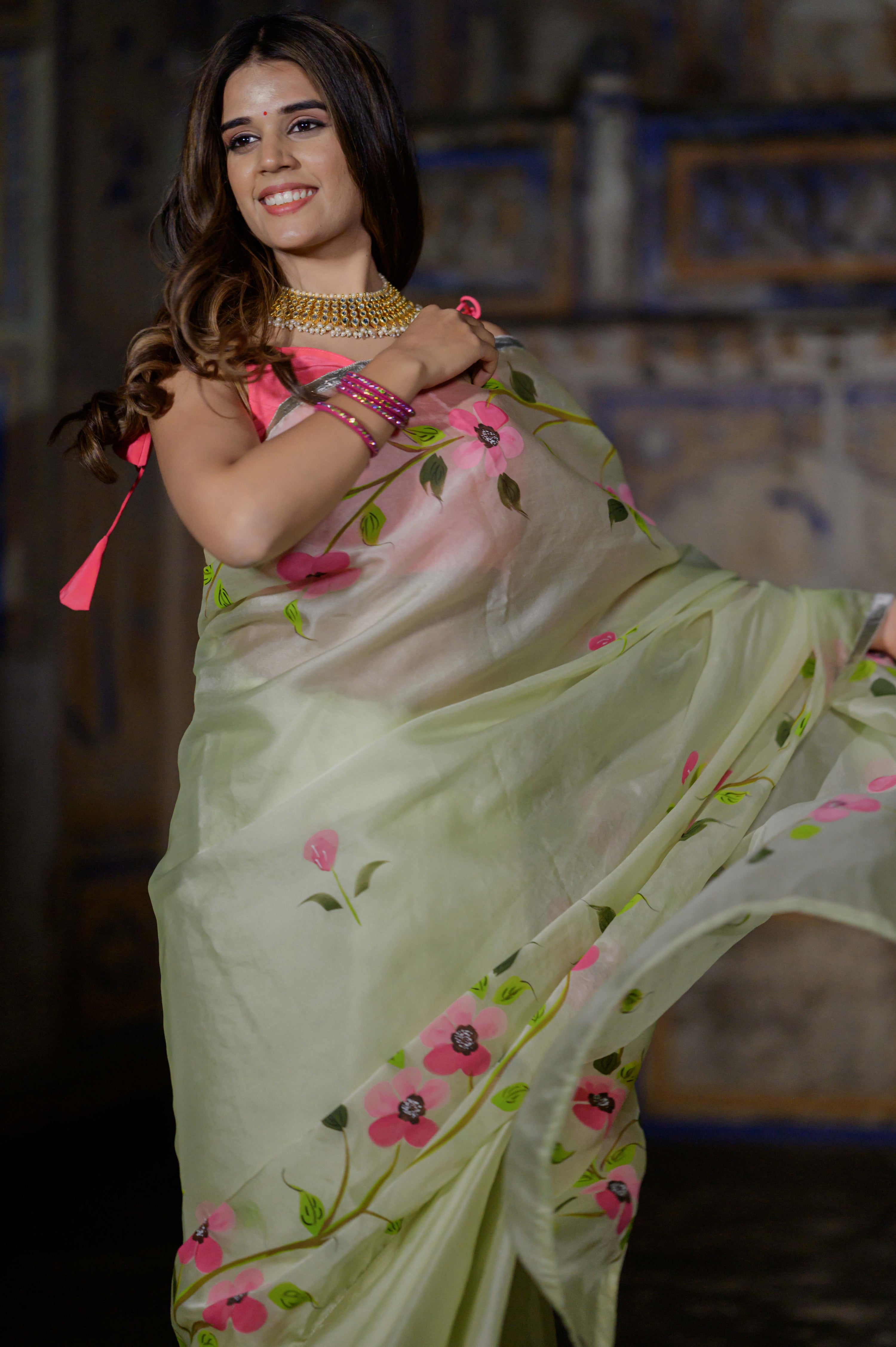 Mint Rose Organza Saree