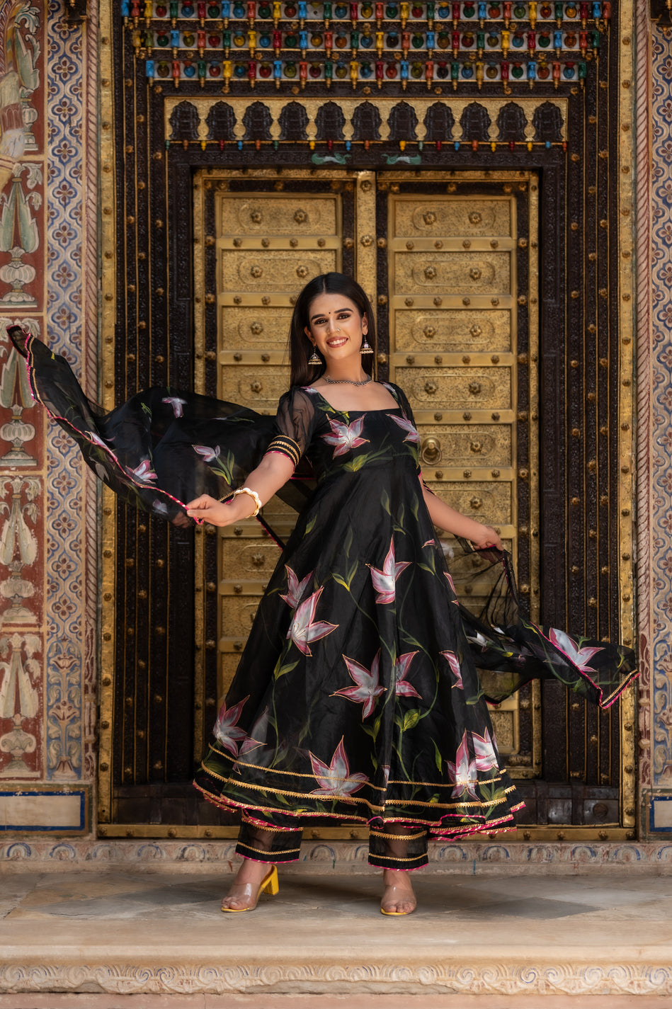 Metal Black Organza Suit Set