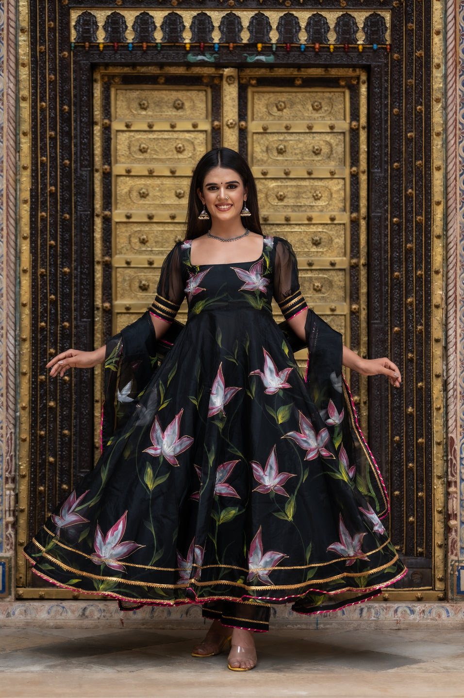 Metal Black Organza Suit Set