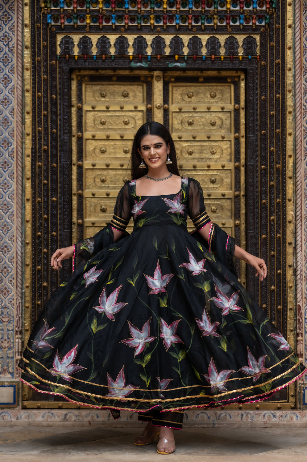 Metal Black Organza Suit Set