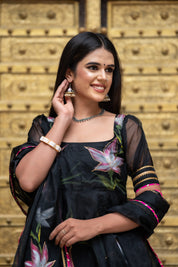 Metal Black Organza Suit Set