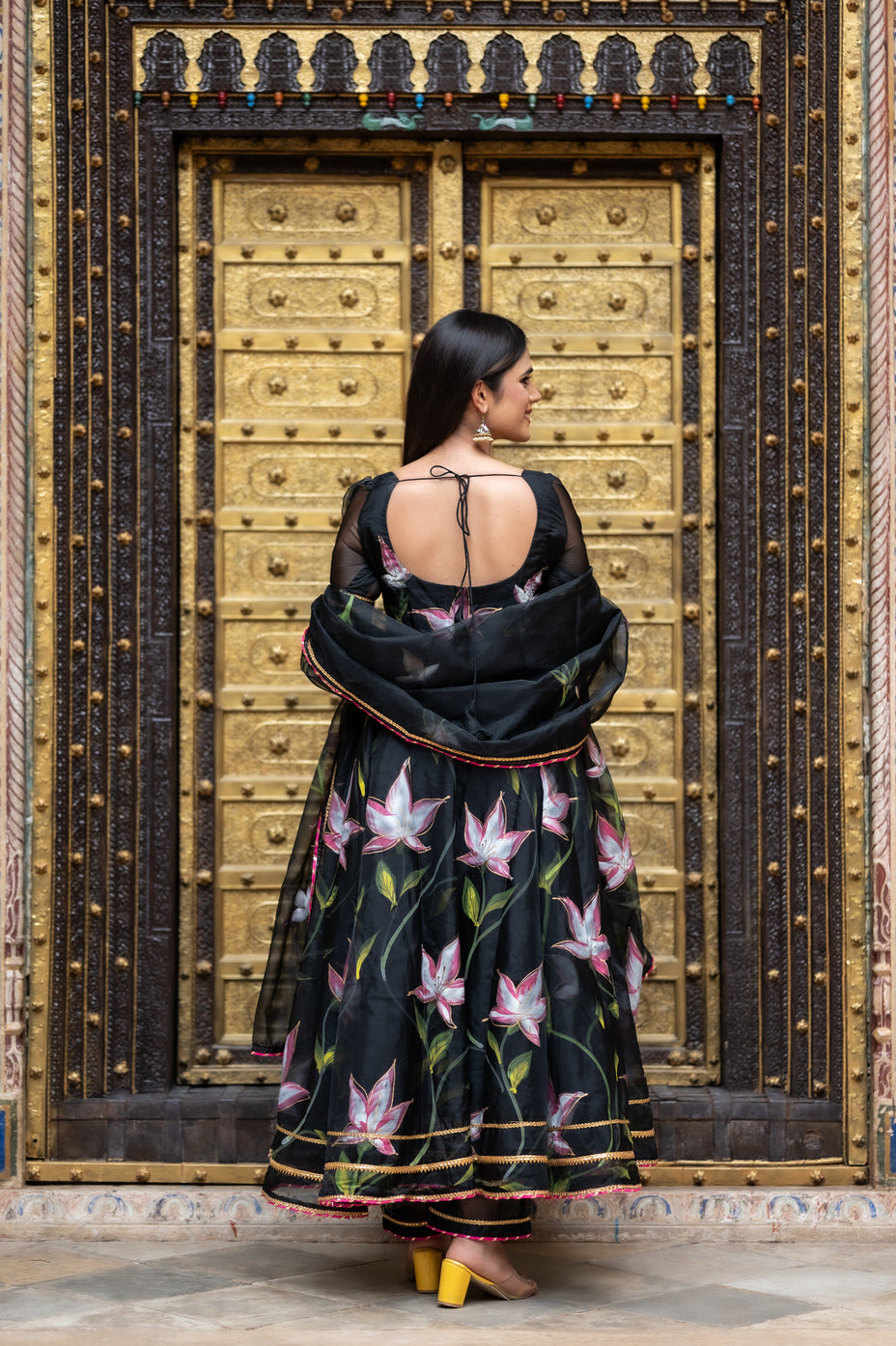 Metal Black Organza Suit Set