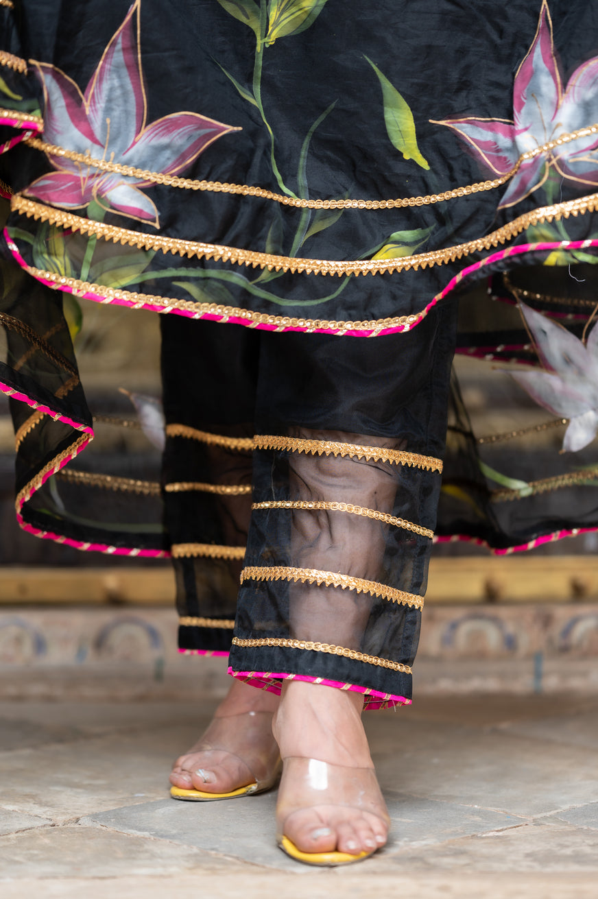 Metal Black Organza Suit Set