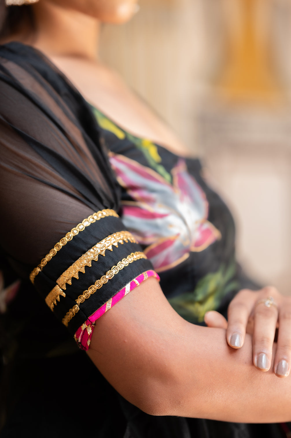 Metal Black Organza Suit Set