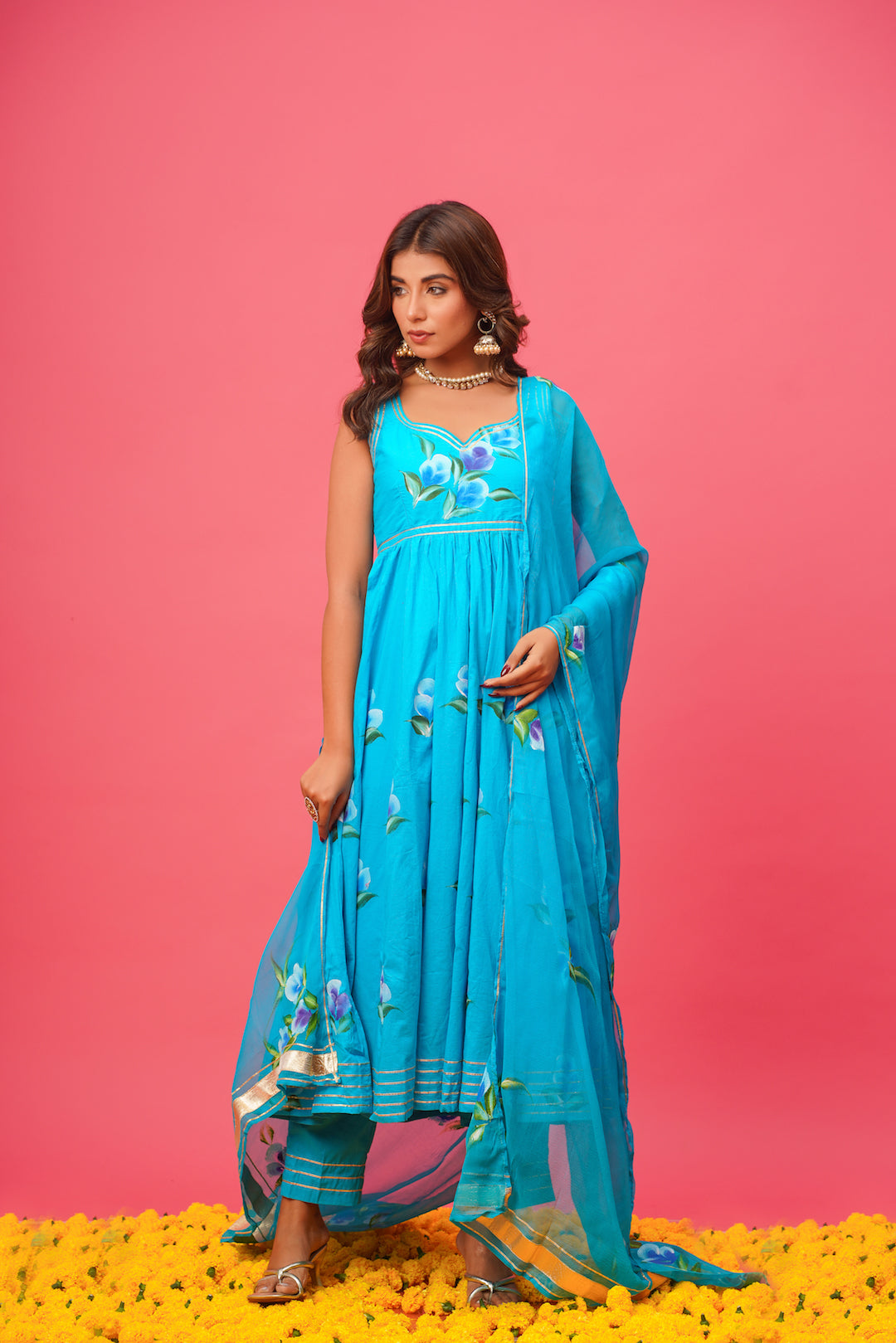 Nilima Blue Handpainted Suit Set