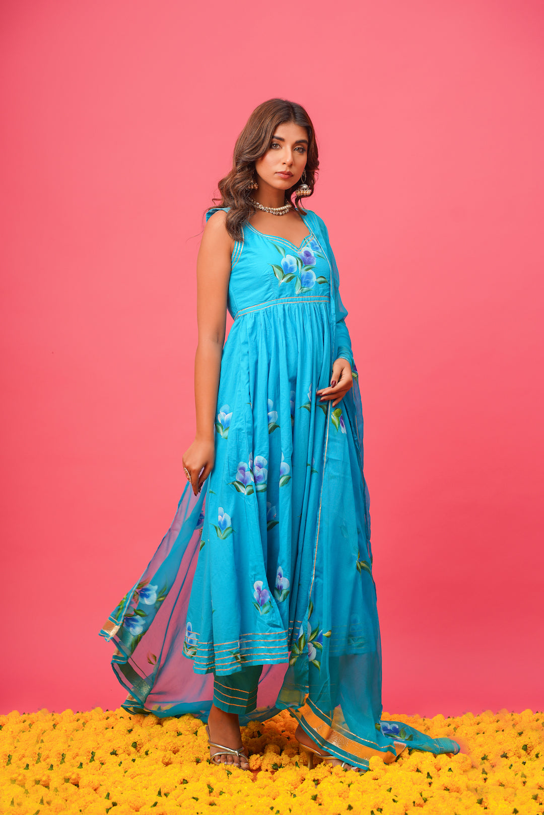 Nilima Blue Handpainted Suit Set