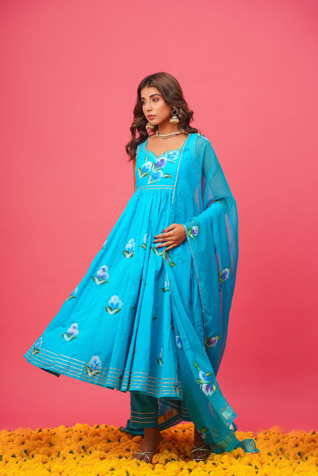 Nilima Blue Handpainted Suit Set