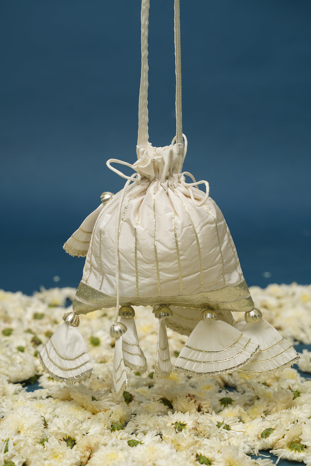 White Orchid Blue Lehenga Set – Elegant Floral Satin for Weddings & Celebrations