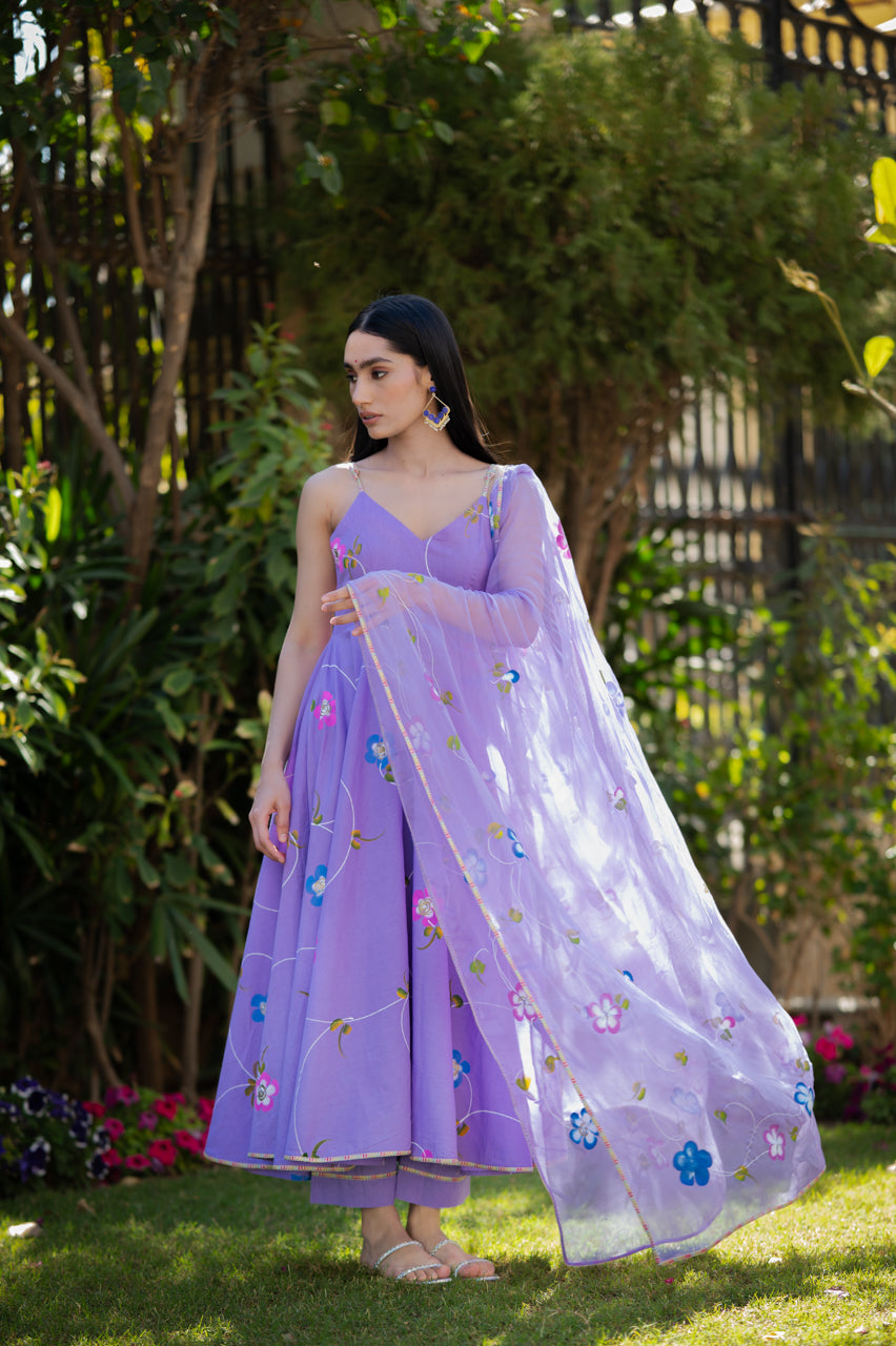 Purple Floral Handpainted Suit set